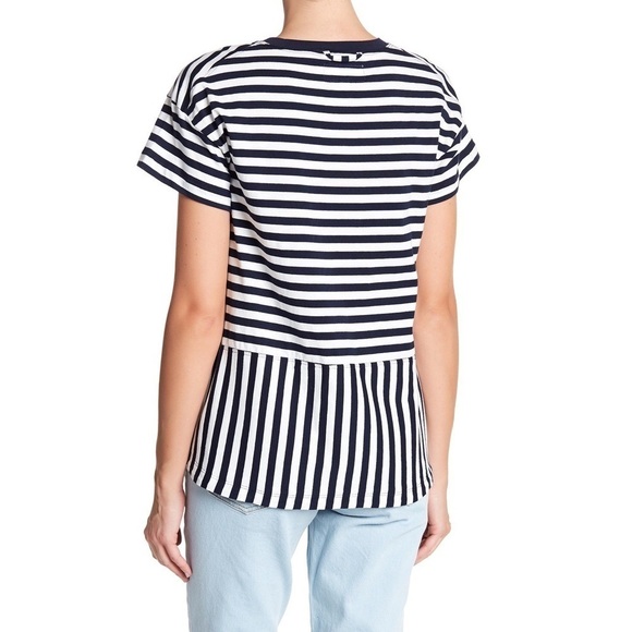 Derek Lam 10 Crosby Asymmetrical Stripe Tee Shirt - Picture 1 of 7